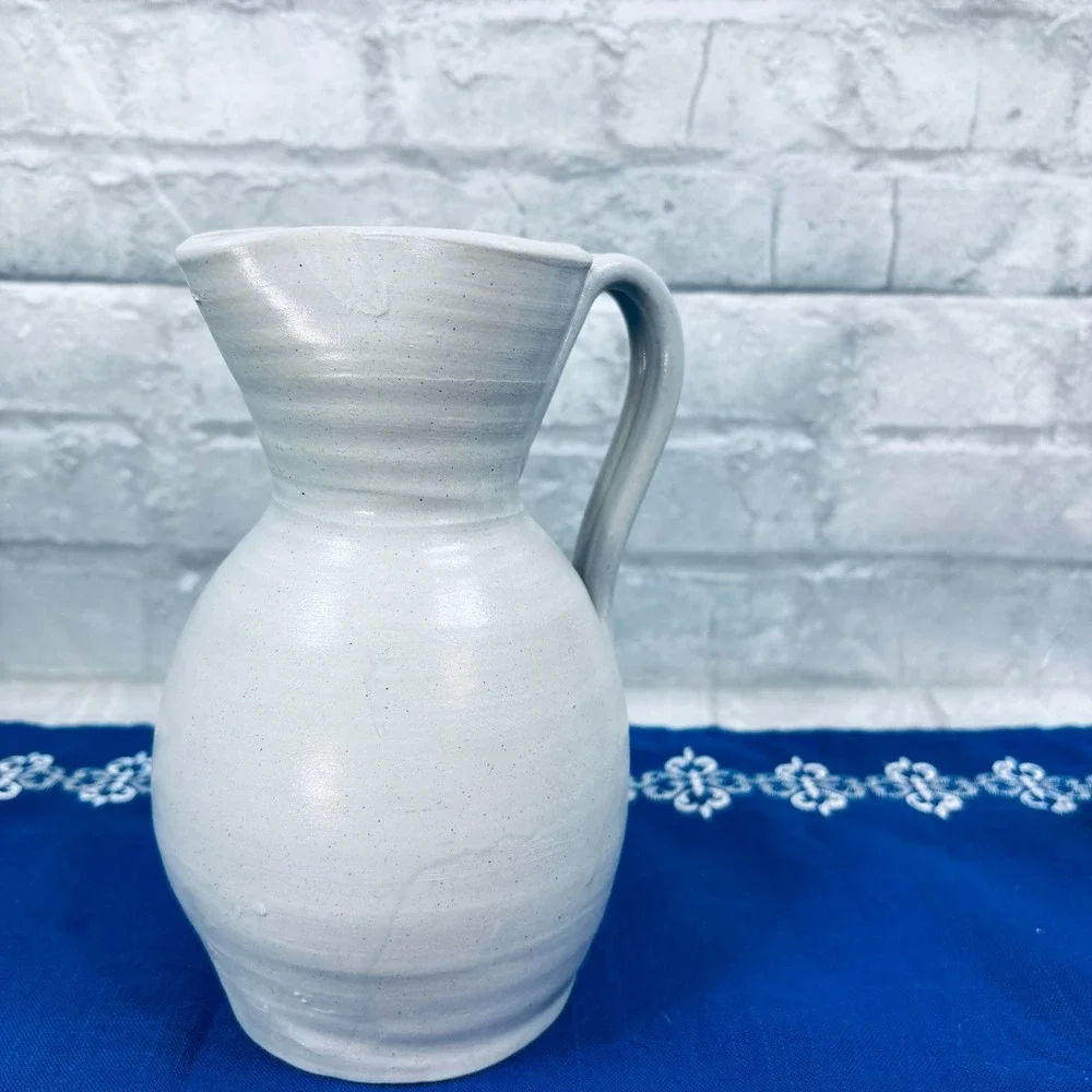 Vintage Williamsburg Pottery VA Salt Glaze Pitcher Cobalt Blue Floral Stoneware
